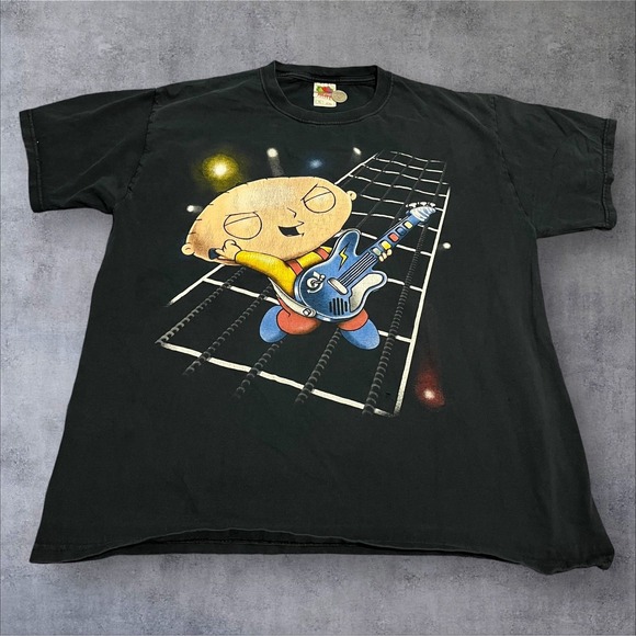 Fruit of the Loom Other - Y2K Family Guy Stewie Griffin Guitar Hero Shirt Navy XL